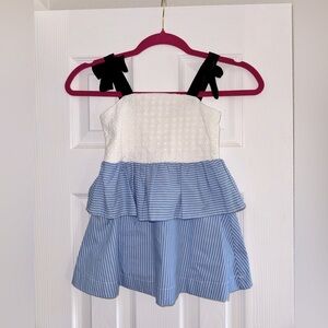 Little girls Blue and White Striped Dress with Black Bow Straps NWOT 3T PERFECT